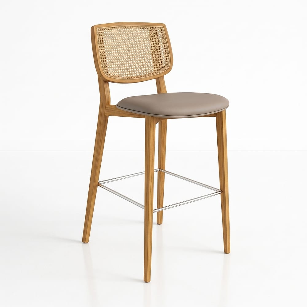 Durafurn Atlanta Outdoor Barstool - Teak - Cane Backrest