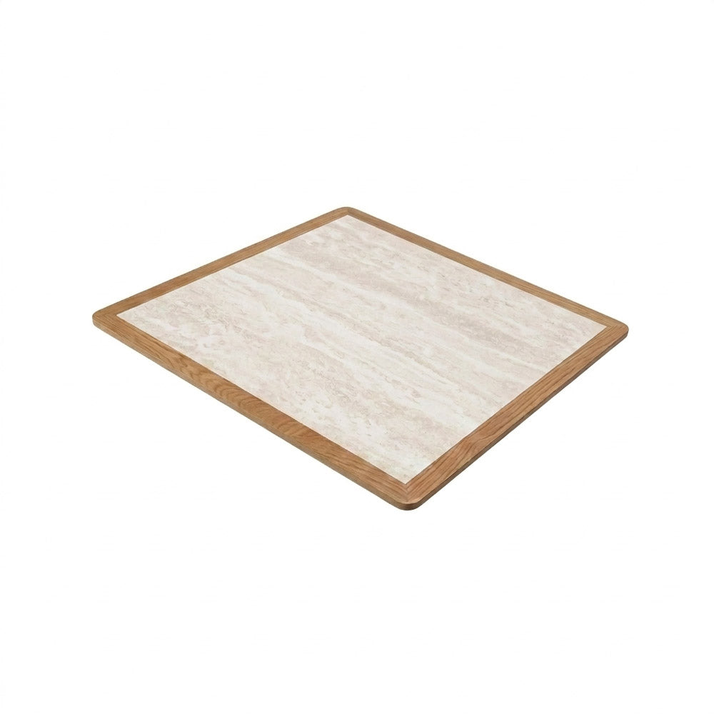Ash Wood Edged Sintered Stone Tabletop - Travertine