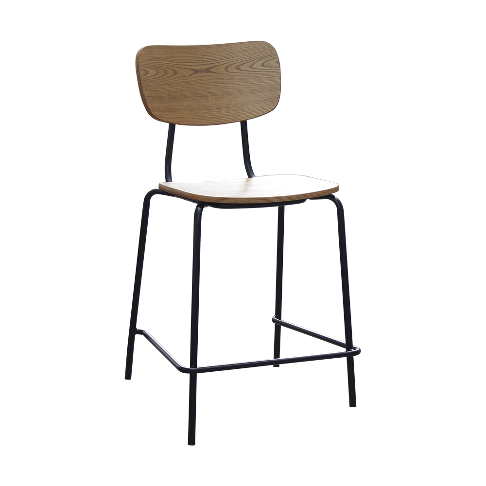 Tiramisu 650mm Barstool - Black Frame with Oak Ply Seat & Back Rest