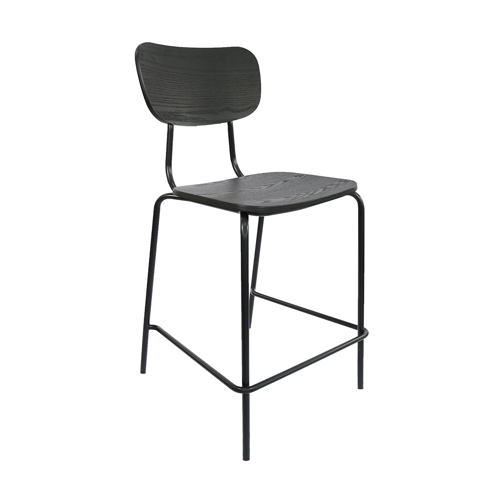 Tiramisu 650mm Barstool - Black Frame with Black Ply Seat & Back Rest