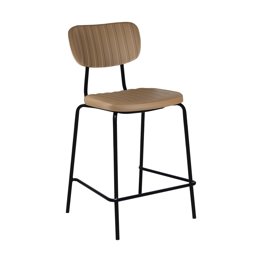 Tiramisu 650mm Barstool - Black Frame with Taupe Vinyl Seat & Back Rest