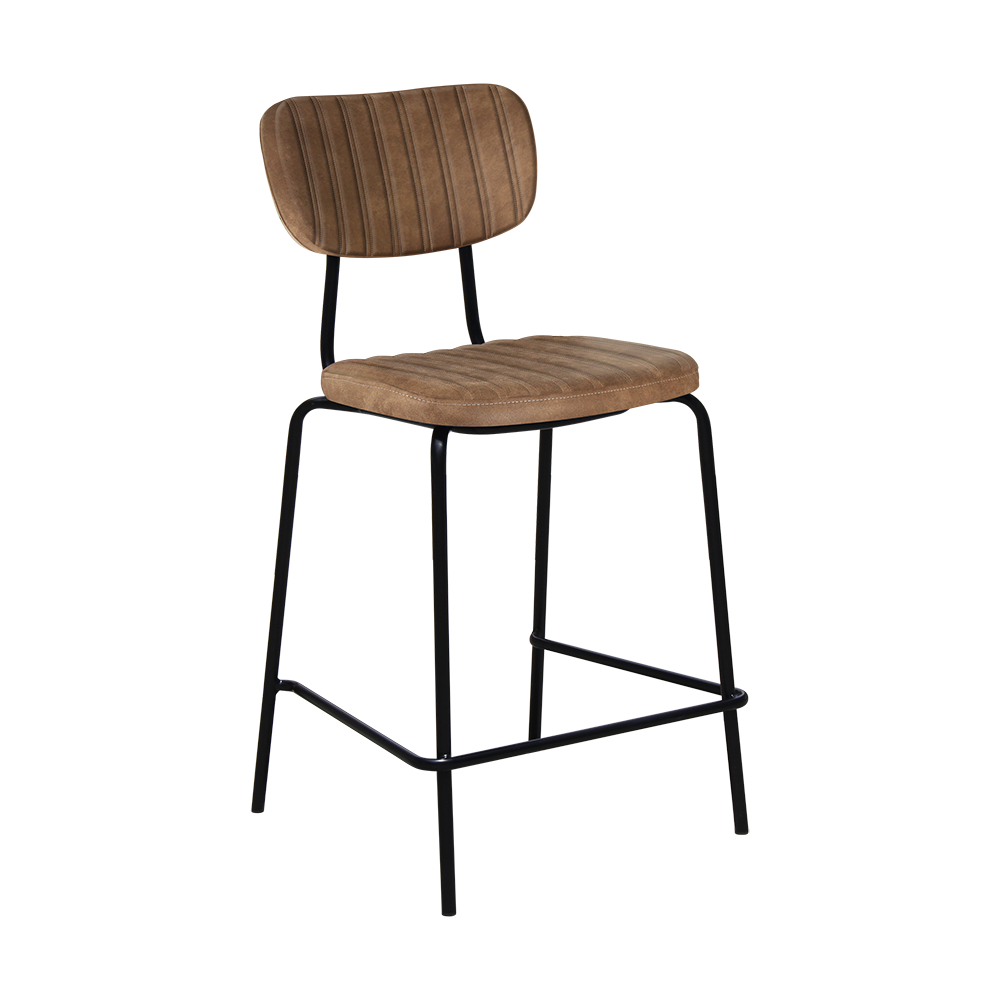 Tiramisu 650mm Barstool - Black Frame with Mocha Fabric Seat & Back Rest