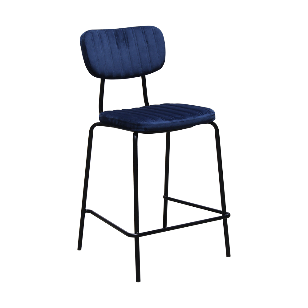 Tiramisu 650mm Barstool - Black Frame with Denim Velvet Seat & Back Rest