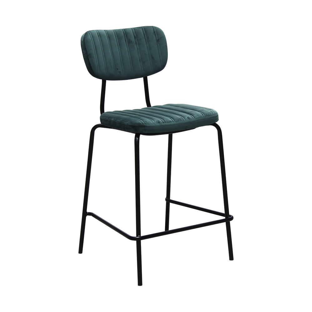 Tiramisu 650mm Barstool - Black Frame with Forest Green Velvet Seat & Back Rest
