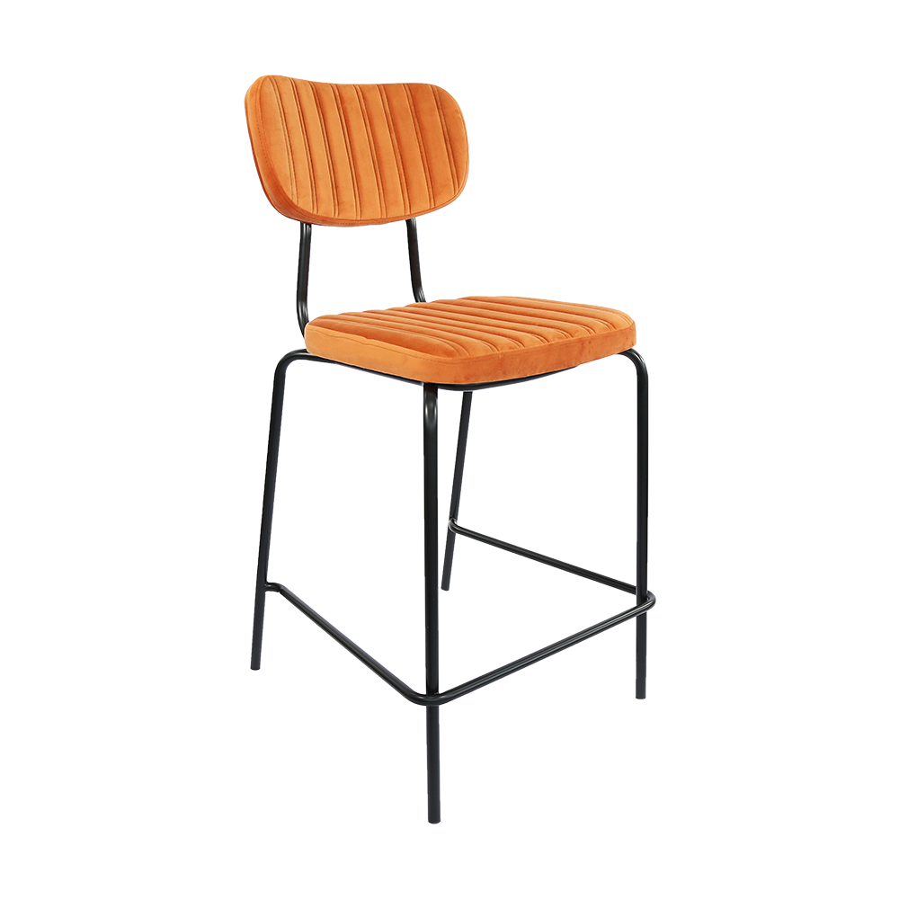 Tiramisu 650mm Barstool - Black Frame with Burnt Orange Velvet Seat & Back Rest